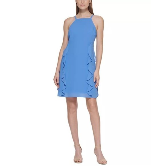 VINCE CAMUTO Halter Neck Sleeveless Ruffle Front Sheath Dress - Size 2 - Picture 4 of 4